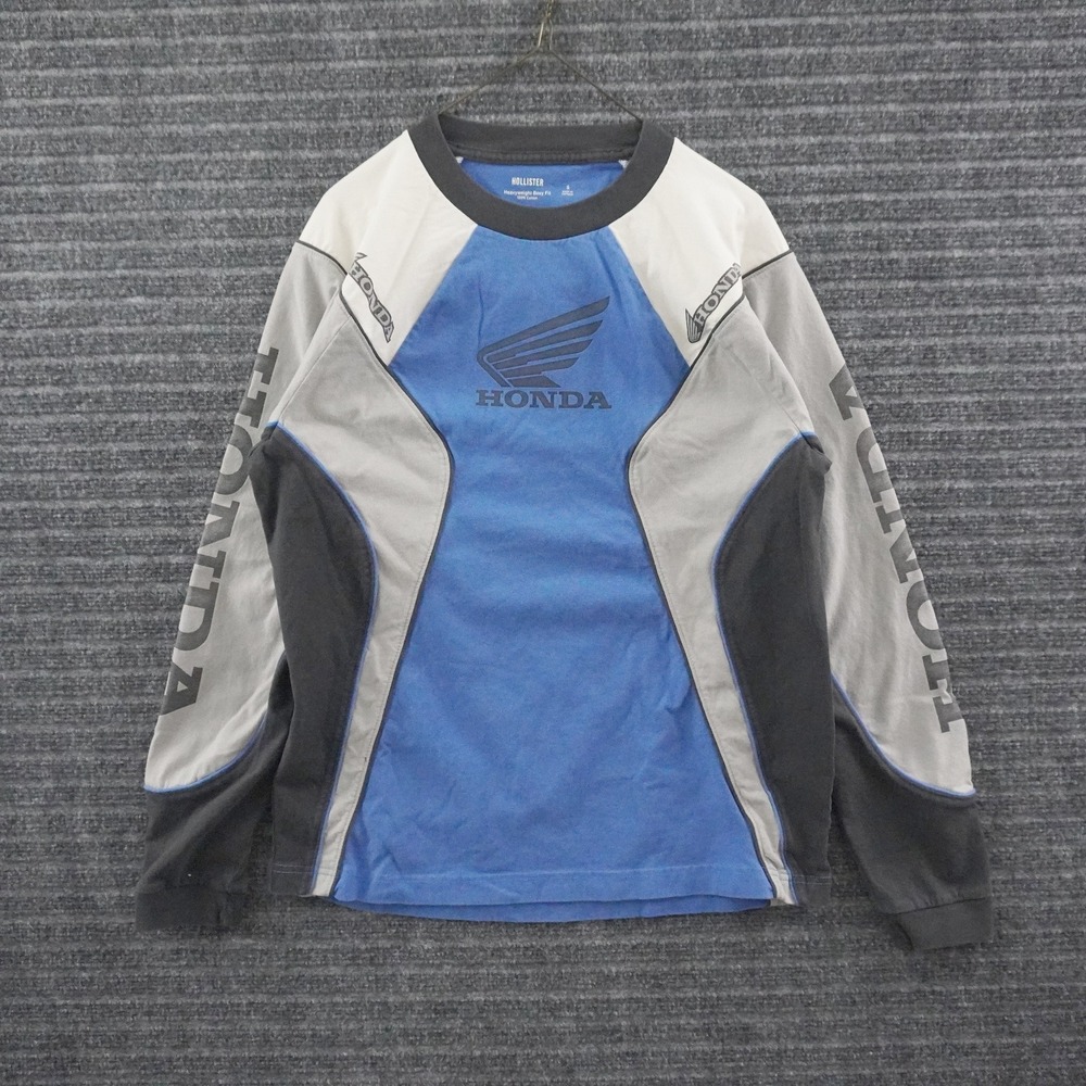 Hollister Honda Long Sleeve T-Shirt Mens Small Blue Heavyweight Boxy Fit